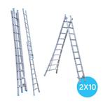 Tweedelige reformladder 2x10 sporten, Doe-het-zelf en Verbouw, Ladders en Trappen, Ophalen of Verzenden, Nieuw, Ladder, 4 meter of meer