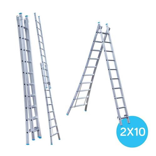 Tweedelige reformladder 2x10 sporten, Doe-het-zelf en Verbouw, Ladders en Trappen, Nieuw, Ladder, 4 meter of meer, Ophalen of Verzenden