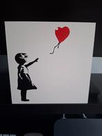 Wit vierkant houten blokje 'meisje met ballon, Banksky, Minder dan 50 cm, Overige typen, Ophalen of Verzenden, Zo goed als nieuw