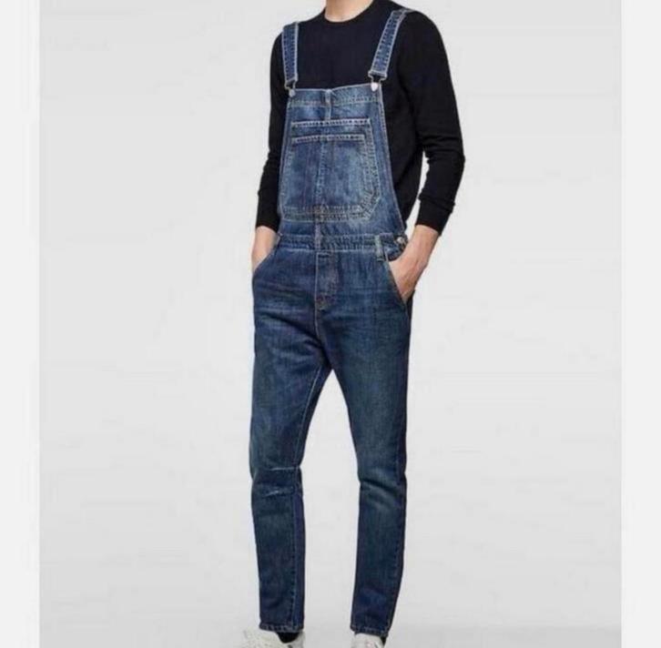 Zara man mens Overal Blauwe Slim Denim spijkerstof maat M, Kleding | Heren, Spijkerbroeken en Jeans, Zo goed als nieuw, W32 (confectie 46) of kleiner