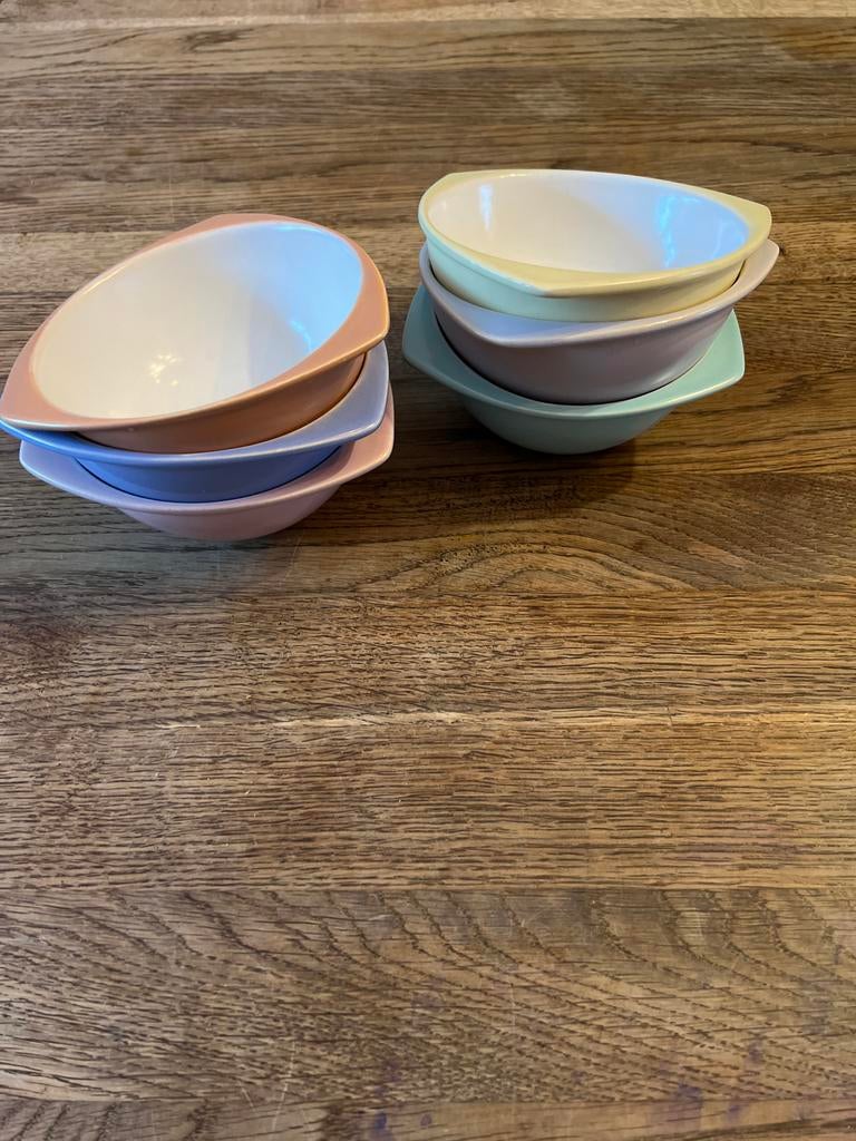 Zes pastel kommen van driehoek huizen, Ophalen of Verzenden