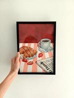 Modern stilleven schilderij van ontbijtje met croissants, Ophalen of Verzenden