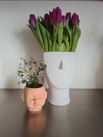 Witte Vaas Hoofd Design, Wit, Aardewerk of Porselein, Ophalen of Verzenden, Zo goed als nieuw