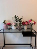 Set vazen met kunstbloemen, roze en wit, glas, Huis en Inrichting, Woonaccessoires | Vazen, Overige kleuren, Ophalen of Verzenden