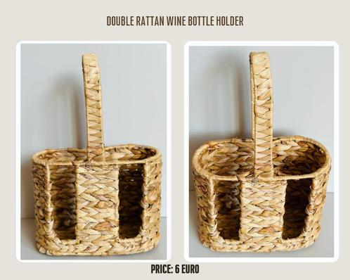 Double Rattan Wine Bottle Holder, Huis en Inrichting, Woonaccessoires | Wijnrekken, Minder dan 50 cm, Hout, Minder dan 5 flessen