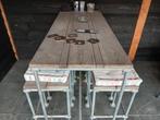 Statafel met Krukken - Industrieel Design, Ophalen of Verzenden, Gebruikt, Metaal, 90 cm of meer