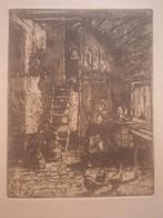 Ets Meisje met Kippen door A Lehman, Antiek en Kunst, Ophalen of Verzenden