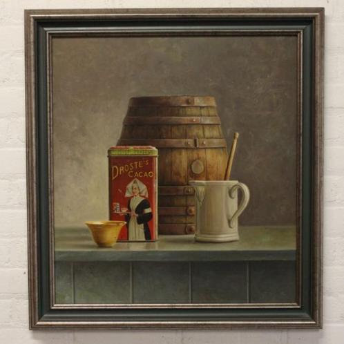 Stilleven met Droste blik voor eiken ton, Piet Gutter '94, Antiek en Kunst, Kunst | Schilderijen | Klassiek, Ophalen of Verzenden