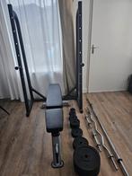 Home gym, bankje, halterstang, dumbells, 93kg gewichte, Ophalen, Zo goed als nieuw, Fitnessbank