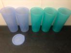 Tupperware 5x beker drinkbeker pastel picknickbeker 350 ml, Groen, Beker of Kan, Gebruikt, Ophalen of Verzenden