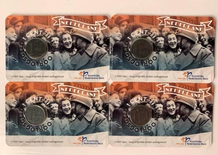 Zinken Cent Setje 1941 & 1944 Coincard, Postzegels en Munten, Munten | Nederland, Setje, 1 cent, Koningin Wilhelmina, Ophalen of Verzenden