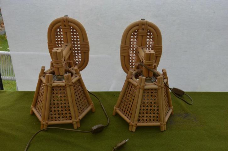 Vintage bamboe/ webbing wandlampen met draaibare kap 6 kanti, Huis en Inrichting, Lampen | Wandlampen, Gebruikt, Hout, Ophalen of Verzenden