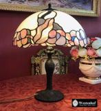 Vintage Tiffany lamp - tafellamp art deco - glas in lood -, Ophalen of Verzenden, Gebruikt, Glas, Minder dan 50 cm