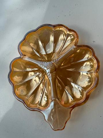 Vintage Jeannette Marigold Carnival Glass Klavertje 3 Schote beschikbaar voor biedingen