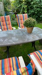 4 witte verstelbare tuinstoelen met kleurrijke kussens, Ophalen, Gebruikt, Kunststof