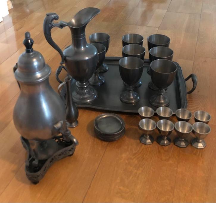 Mooie set tinnen kannen en bekers, Antiek en Kunst, Antiek | Tin, Ophalen