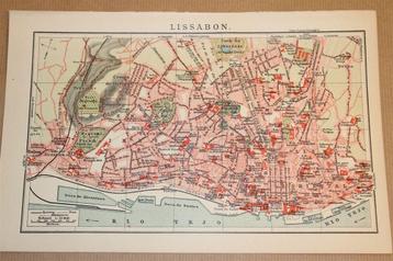 Antieke kaart/plattegrond - Lissabon - Circa 1900 beschikbaar voor biedingen