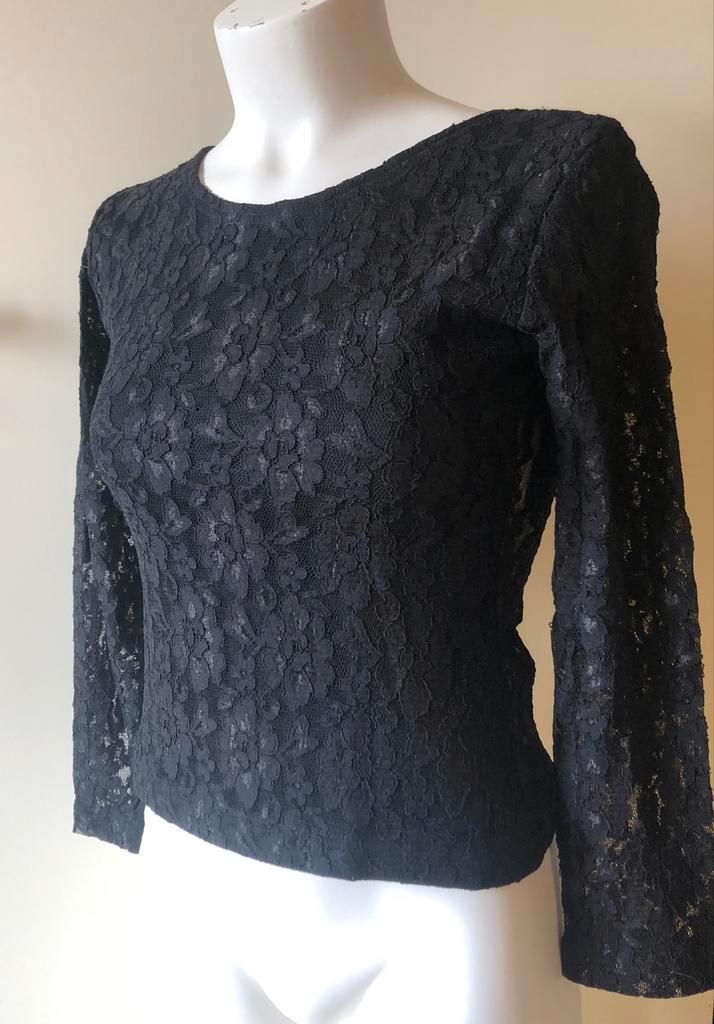 Vintage zwarte kanten top. Maat S., Kleding | Dames, Tops, Zo goed als nieuw, Maat 36 (S), Zwart, Lange mouw, Ophalen of Verzenden