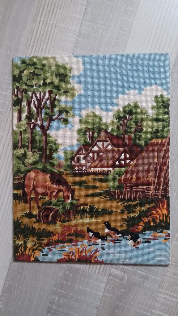 Geborduurd doek met landelijke uitstraling, Huis en Inrichting, Woonaccessoires | Wanddecoraties, Zo goed als nieuw, Ophalen of Verzenden