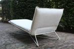 2x luxe chaise longue EARL Jess Design metaal stof naturel, Huis en Inrichting, Fauteuils, Metaal, Zo goed als nieuw, 50 tot 75 cm