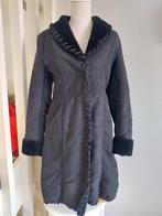 Zwarte jas met bontrand compleet gevoerd maat S/M, Zwart, Ophalen of Verzenden, Onbekend, Maat 36 (S)