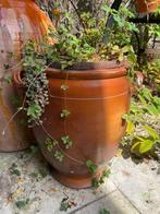 Bruin geglazuurde hoge plantenbak-pot met oren, Tuin en Terras, Ophalen, Steen, Tuin