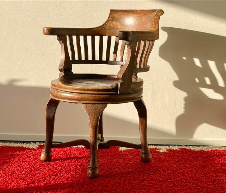 Kapiteinsstoel / Bureau stoel, Huis en Inrichting, Stoelen, Gebruikt, Eén, Hout, Bruin, Ophalen