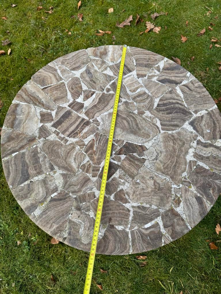 Natuurstenen tafel met stalen onderstel, Huis en Inrichting, Tafels | Eettafels, Gebruikt, 100 tot 150 cm, Rond, Tot twee personen