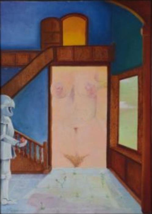 Bert de Clerck(1912) Olie Paneel " Surrealistisch Naakt" Ges, Antiek en Kunst, Kunst | Schilderijen | Modern, Ophalen of Verzenden