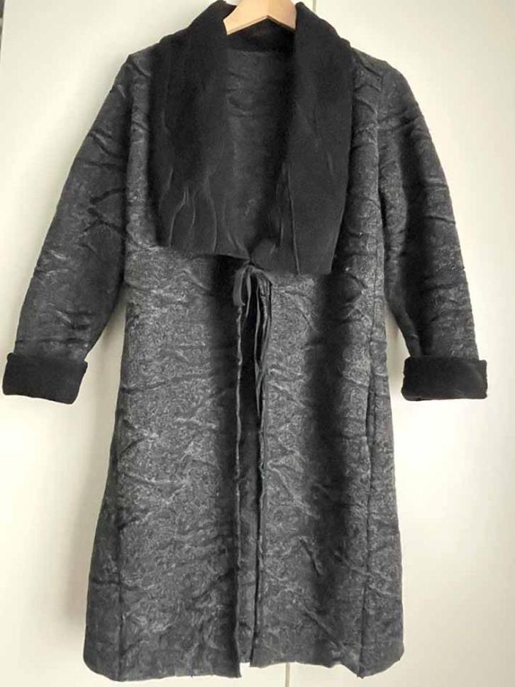 Poissons Blancs Grijs Getextureerd Wool Jas Mantel Maat 38, Kleding | Dames, Jassen | Winter, Zo goed als nieuw, Maat 38/40 (M)