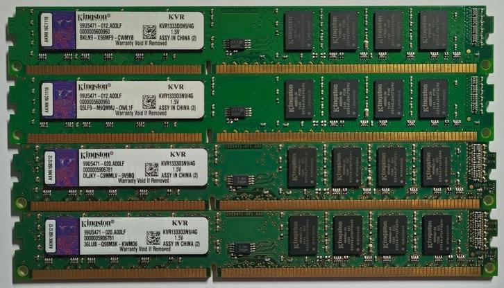 16GB 4x4GB DDR3 1333MHz PC3-10700 Kingston LP 1149 1234, Computers en Software, RAM geheugen, Gebruikt, Desktop, 16 GB, DDR3, Verzenden