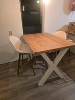 Eiken bar tafel Eiken bartafel met Wit crème kruispoot kruis, Eikenhout, 200 cm of meer, Zo goed als nieuw, Rechthoekig