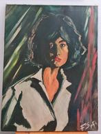 Olieverf schilderij jaren 70 vintage dame verstilde blik, Ophalen