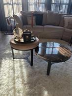 Set van 2 salontafels bruin marmer en velvet taupe, Ophalen, 50 tot 100 cm, Rond, Zo goed als nieuw