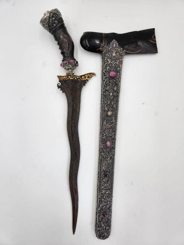 Kris Bali 11 Luk Kinatah Gold Pamor Beras Wutah Zilver KTA11, Antiek en Kunst, Kunst | Niet-Westerse kunst, Verzenden