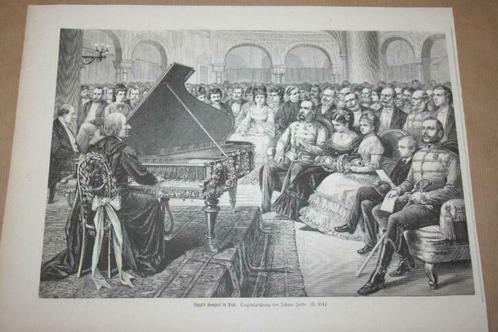 Antieke gravure - Franz Liszt geeft concert - Ca 1875 !!, Antiek en Kunst, Kunst | Etsen en Gravures, Ophalen of Verzenden