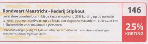 Rondvaart Maastricht - Rederij Stiphout 25% korting. Bon 146, Tickets en Kaartjes, Kortingen en Cadeaubonnen, Drie personen of meer