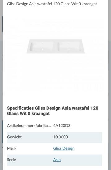 Dubbele wastafel wit glans 120cm beschikbaar voor biedingen