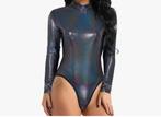 Body Long Sleeve, Metallic Zwart, maat M, Verzenden, Zwart, Body of Korset