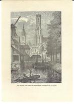 1892 - zicht op Delft, Antiek en Kunst, Kunst | Etsen en Gravures, Ophalen of Verzenden