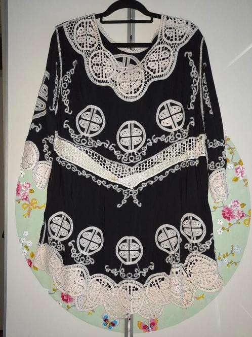 NIEUW Zwart Wit gehaakte BOHO Tuniek Blouse 44 46 viscosemix, Kleding | Dames, Blouses en Tunieken, Nieuw, Maat 42/44 (L), Wit