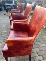 Zes lederen eetkamer stoelen., Ophalen, Gebruikt, Bruin, Country Klassiek Retro Stoer Landelijk