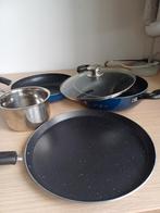 Marvy 3-delige pannenset blauw + steelpan, Huis en Inrichting, Keuken | Potten en Pannen, Ophalen of Verzenden, Zo goed als nieuw