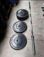 70kg Bumperplates + Olympische Barbell 220cm ,20kg, Halterschijven, Gebruikt, Ophalen