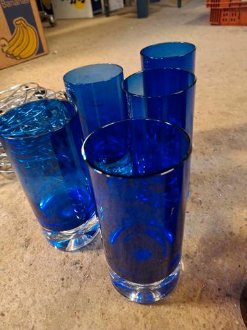 Vintage Block Glazen - Set van 5 - Blauw Glas beschikbaar voor biedingen