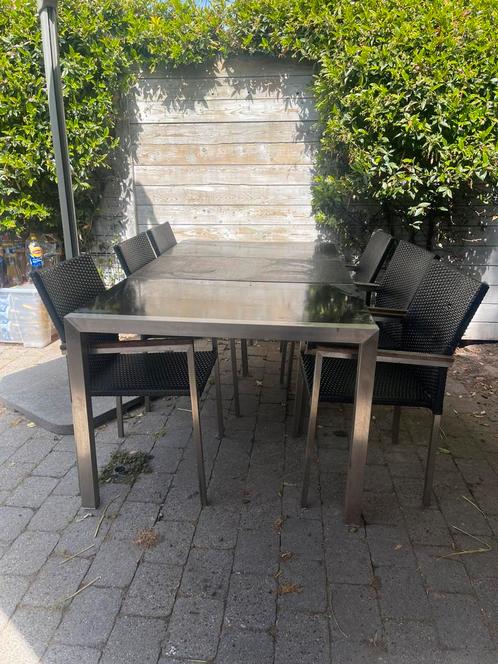 Zware en onverwoestbare Intratuin tuinset Wicker RVS, Tuin en Terras, Tuinsets en Loungesets, Gebruikt, Tuinset, Rvs, 6 zitplaatsen