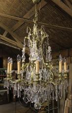 Grote bronzen met Boheems kristallen kroonluchter., Ophalen, Zo goed als nieuw, Klassiek