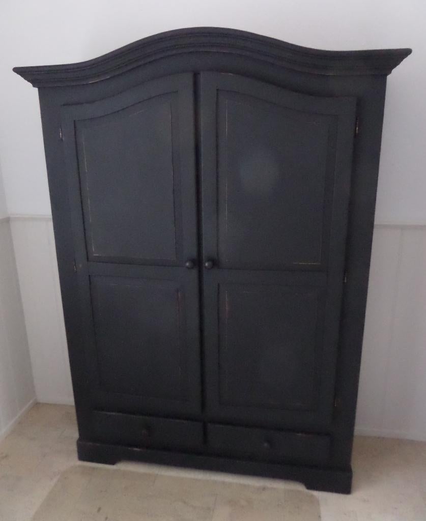 Vintage kast met legplakken en lades krijtverf zwart, Huis en Inrichting, Ophalen, Gebruikt, 100 tot 150 cm, 1 of 2 laden