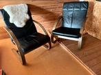 2 comfortabele leren stoelen., Huis en Inrichting, Fauteuils, Ophalen, Gebruikt, Minder dan 75 cm, Hout