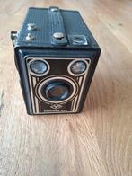 Oud model Fototoestel Agfa Box met originele lederen tas, Ophalen, Gebruikt, Compact, Overige Merken